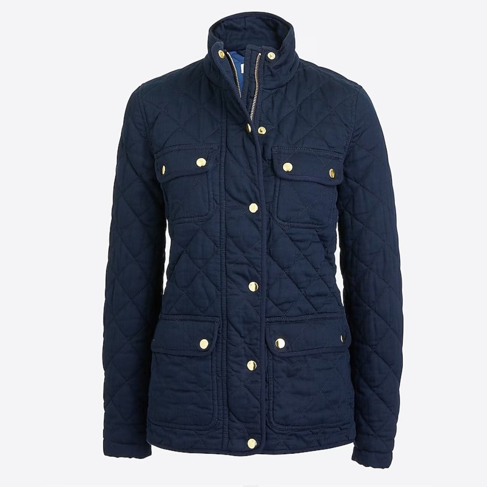 J. Crew Quilted Downtown Field Jacket, Color Navy/Dark Blue , Size Small